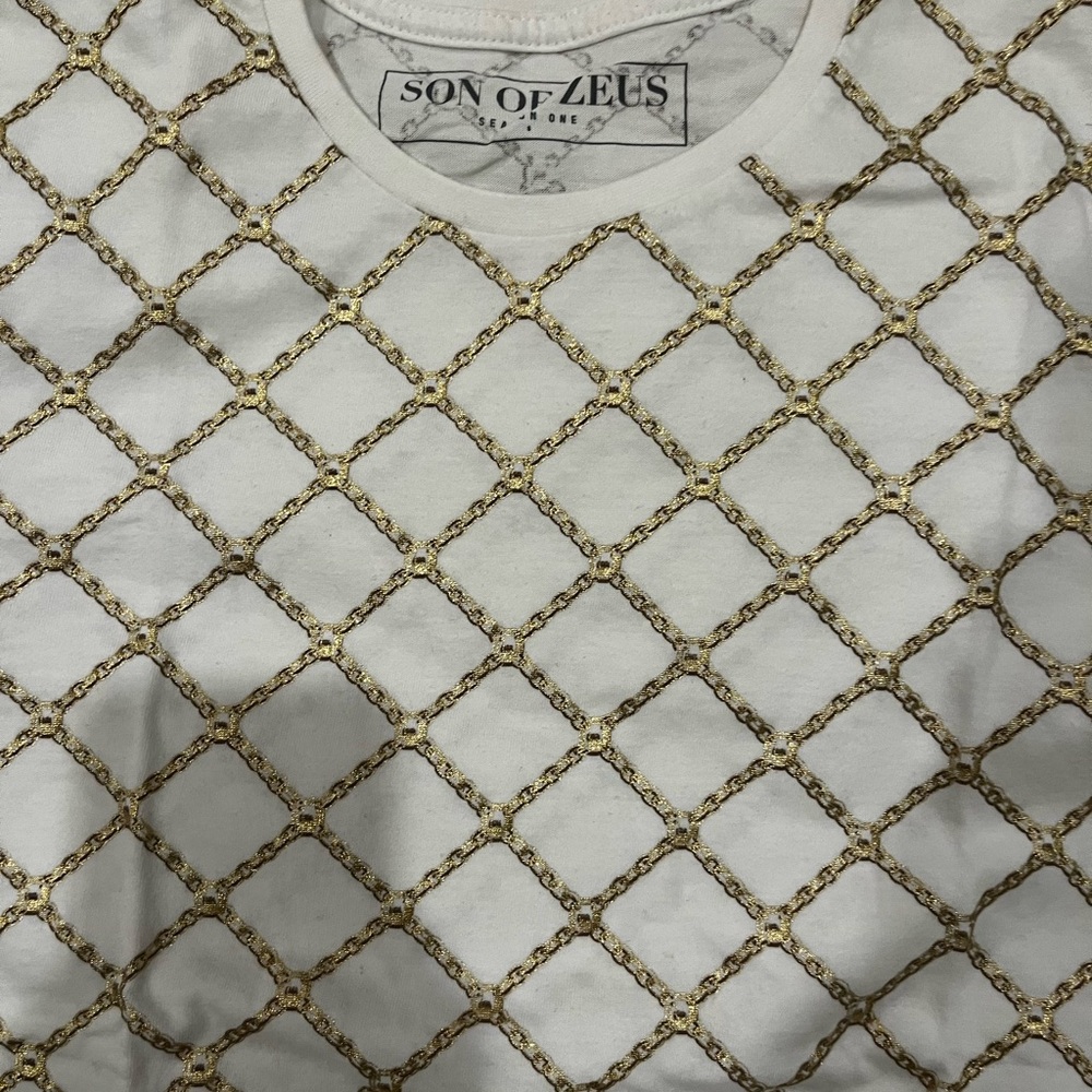 Kids' Short Sleeve Tee in White with Gold Chain Print